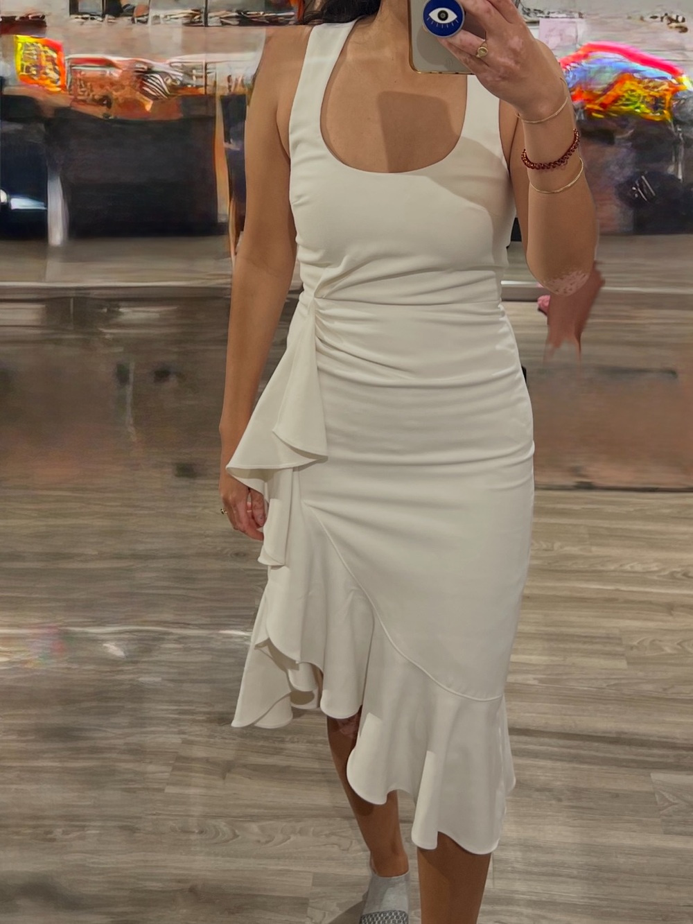 cinq a sept White Sleeveless Ruffle Midi Dress